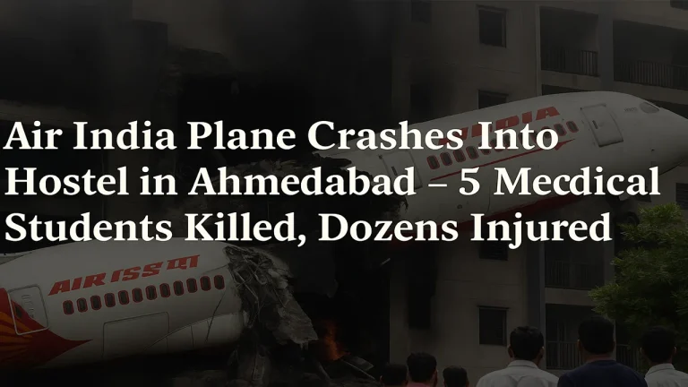 Air India Plane Crashes Into Hostel in Ahmedabad — 5 Medical Students Killed, Dozens Injured